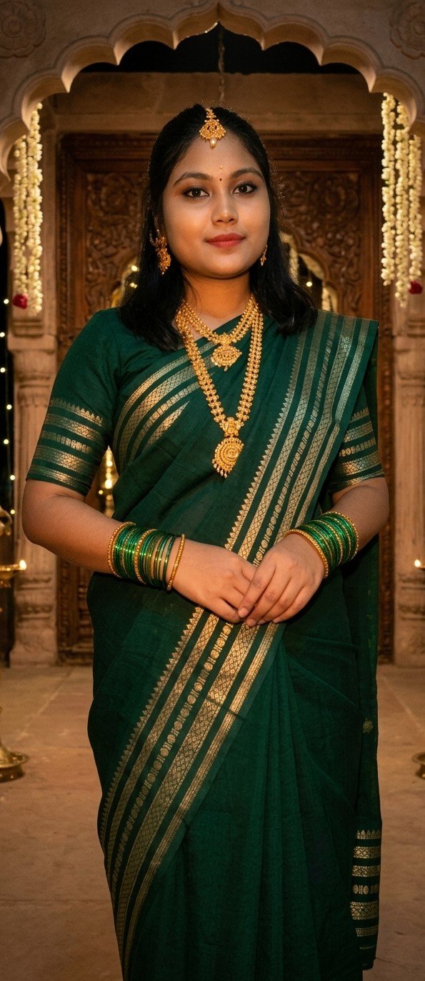Green mysore crepe saree