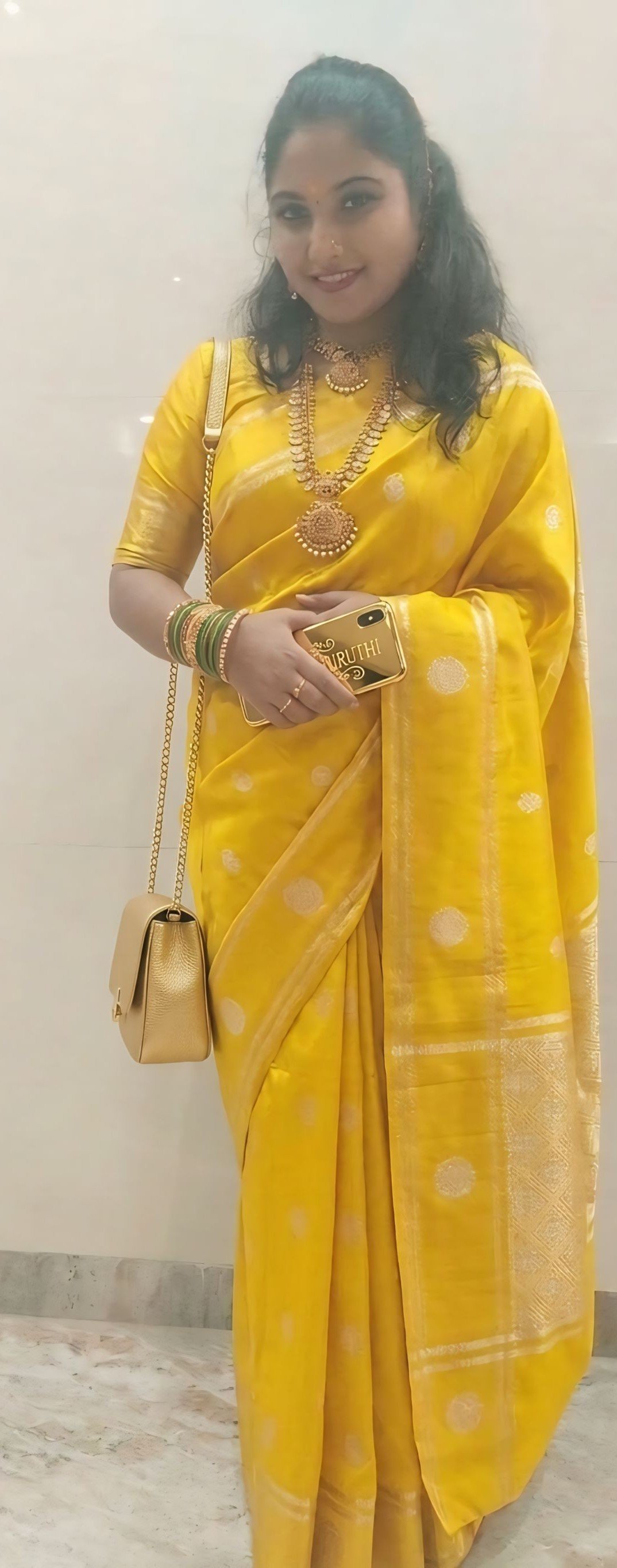 Yellow Mysore Crepe Saree 