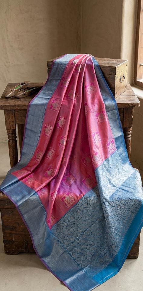 Rani pink semi silk saree