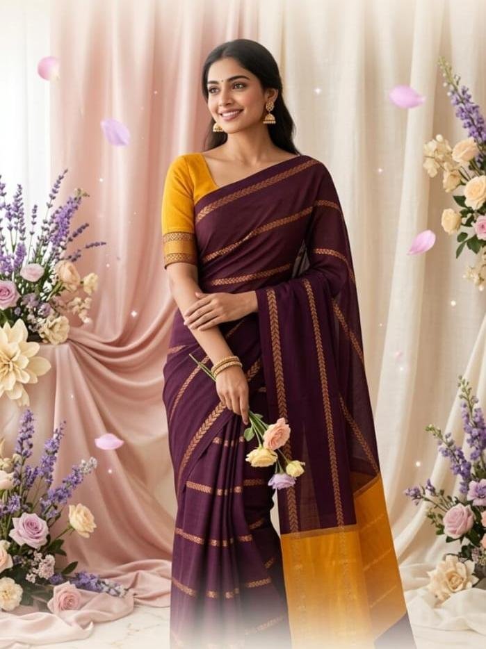 Maroon Cotton saree