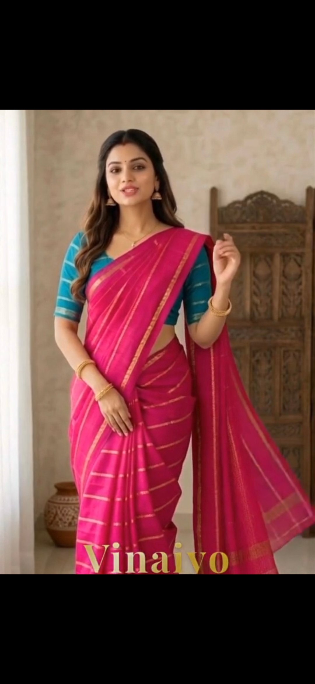 Pink line cotton saree 