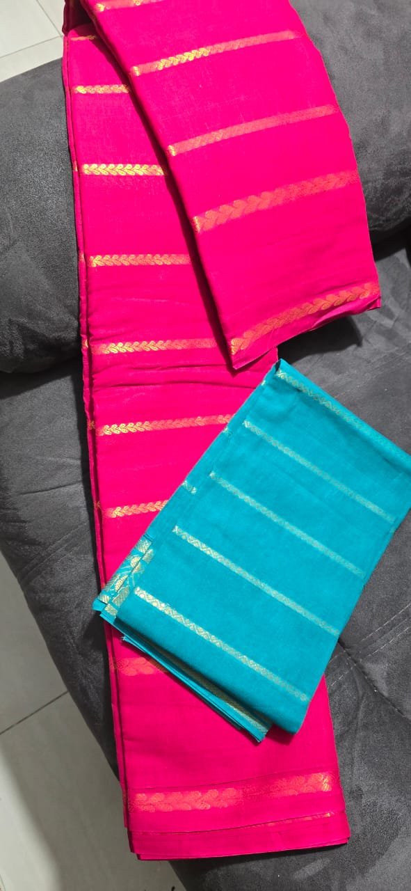 Pink line cotton saree 