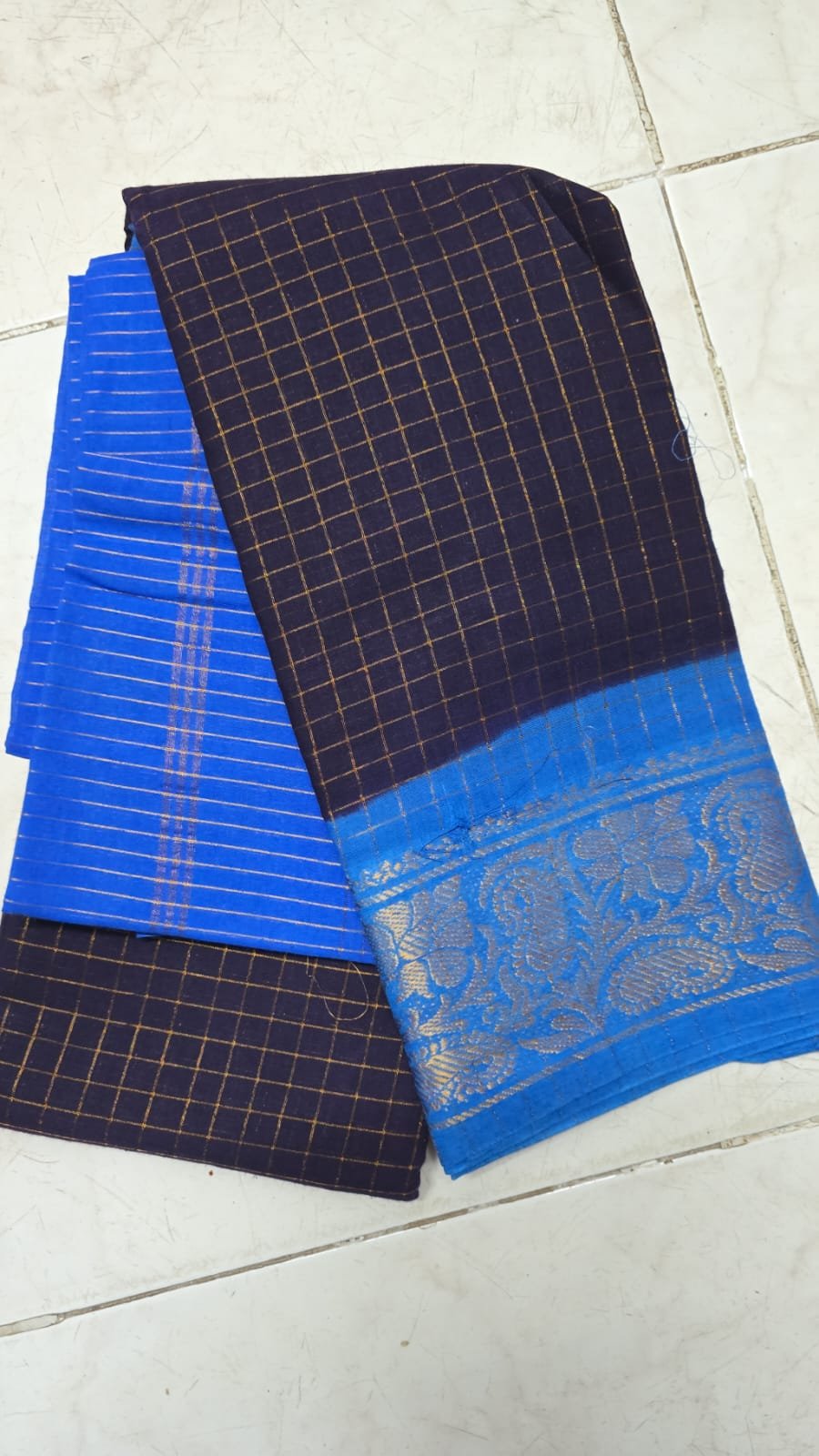 Black blue cotton saree