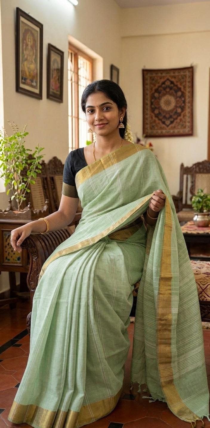 Green cotton saree
