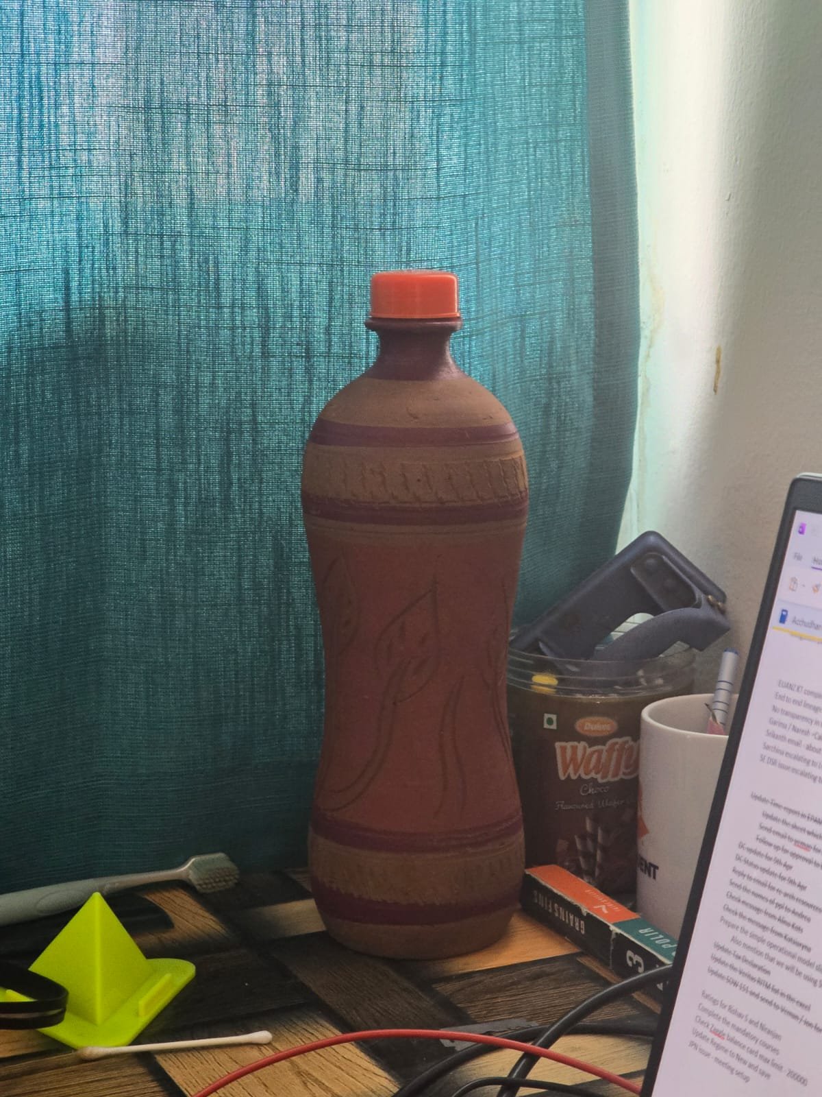 Self Cooling Natural organic TeraCotta Mitti (Clay) Water Bottle_wt060 1000 ml Terracotta Bottle 