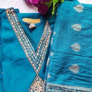 3 Piece Kurti Set Peacock Blue